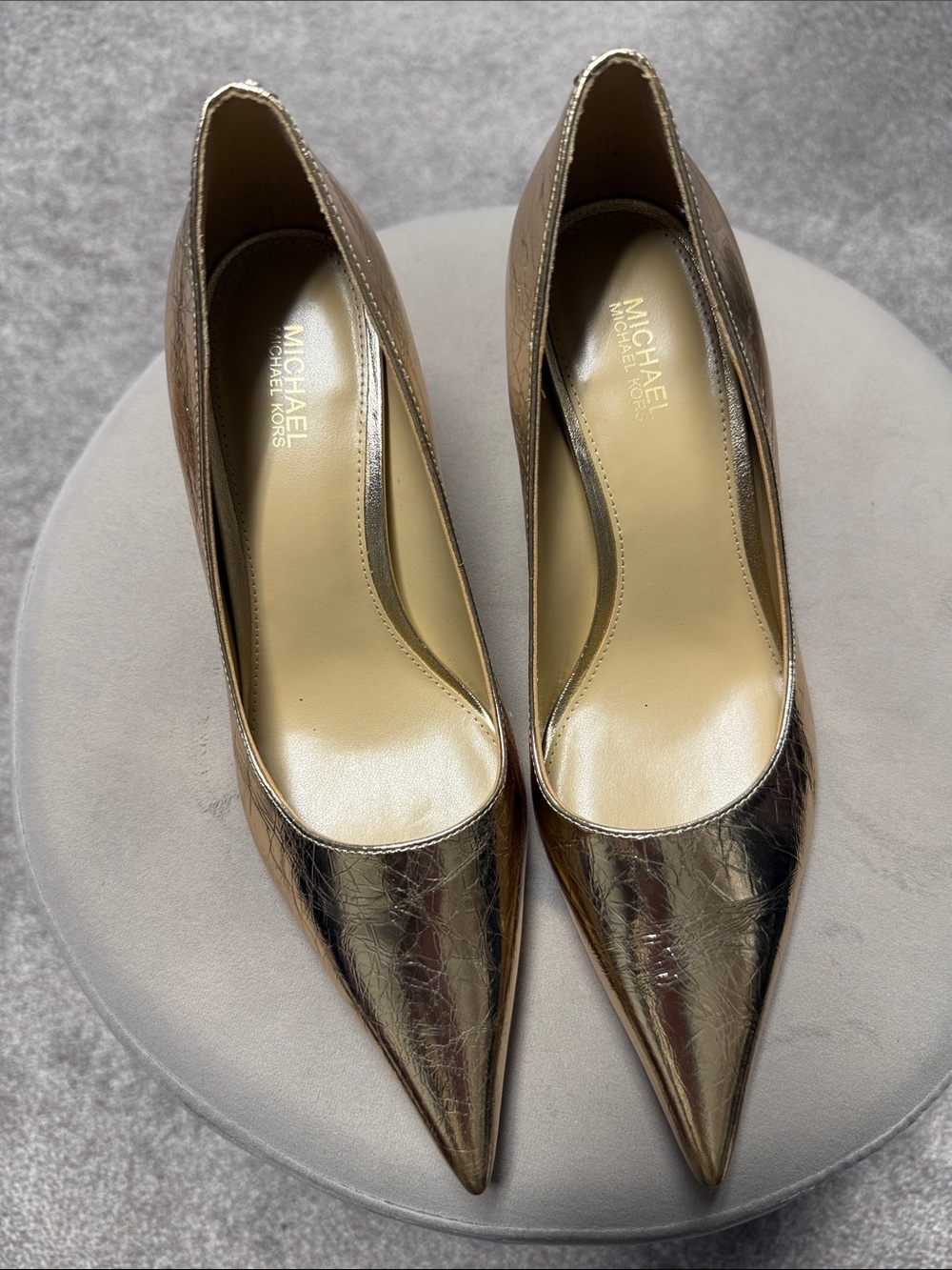 Michael Kors Metallic Gold Pointed-Toe Pumps - Picture 3 of 6